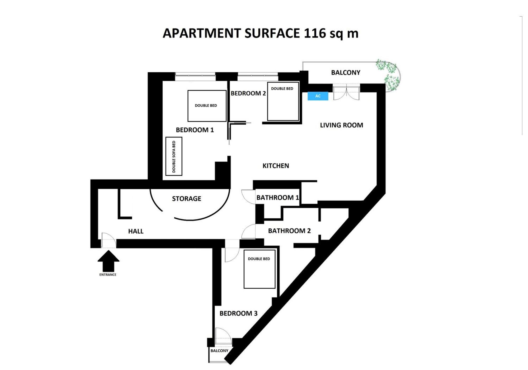 Spacious 3Br Apartment With Ac In Living Room, 2 Balconies Краків Екстер'єр фото